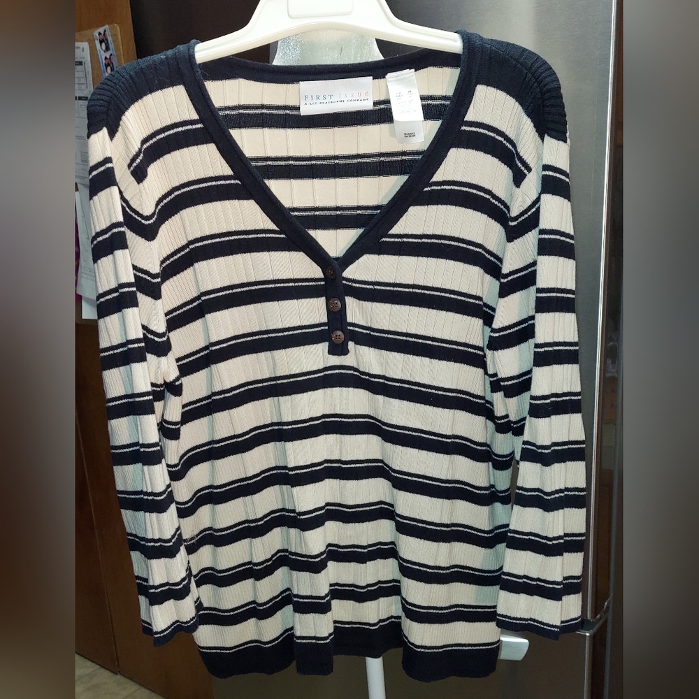 Womans Liz Claiborne A First Issue Brand Striped Sweater size XL Extra Large